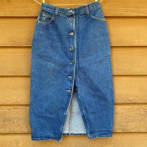 Courage My Love Vintage Denim Button Down Blue Skirt 3 Pocket